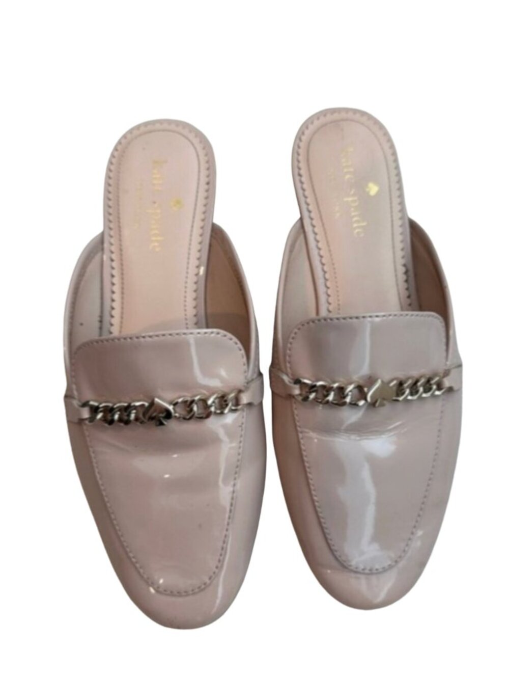 Kate Spade Blush Patent Leather Chain-Trim Mules - women’s size 6.5 - Kleo style